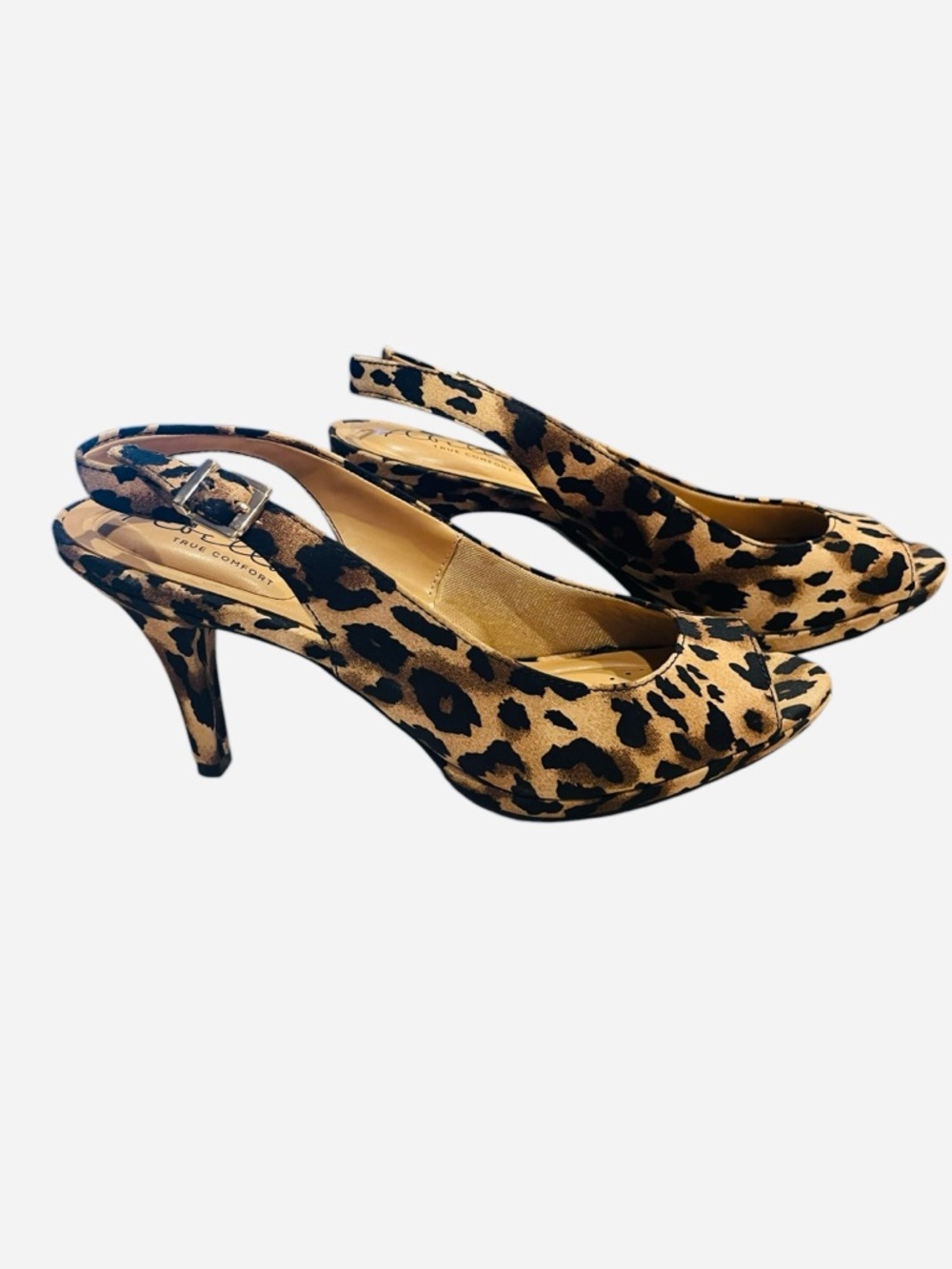 Abella True Comfort Women’s High Heels Leopard Print Open Toe Shoes Size: 9.5M